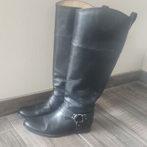 Frye Melissa Harness Inside Zip Knee High Boots Black Leather 8.5